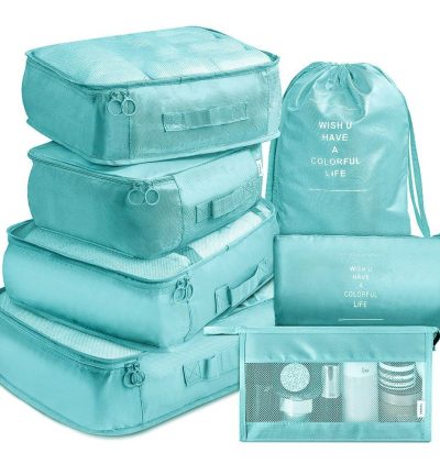 Light Blue Travel Packing Cube Set - 7-Piece Luggage Organizer for Clothes, Toiletries, and Accessories