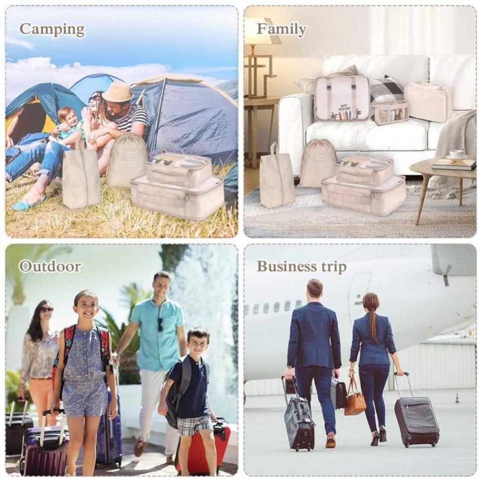 Light Blue Travel Packing Cube Set - 7-Piece Luggage Organizer for Clothes, Toiletries, and Accessories - Image 2