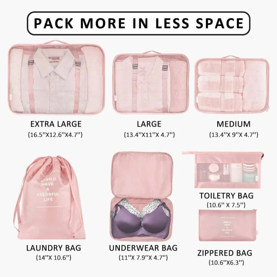 Light Blue Travel Packing Cube Set - 7-Piece Luggage Organizer for Clothes, Toiletries, and Accessories - Image 6