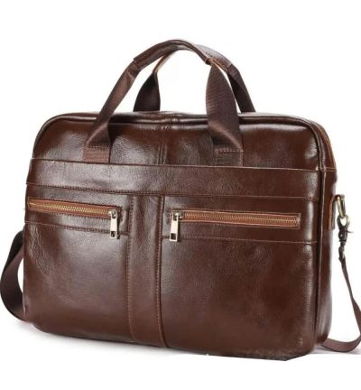 Brown Men's Genuine Leather Briefcase - Classic Business Messenger Bag