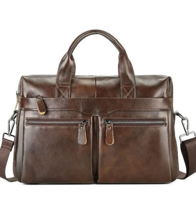 Coffee Men's Genuine Leather Briefcase - Classic Business Messenger Bag