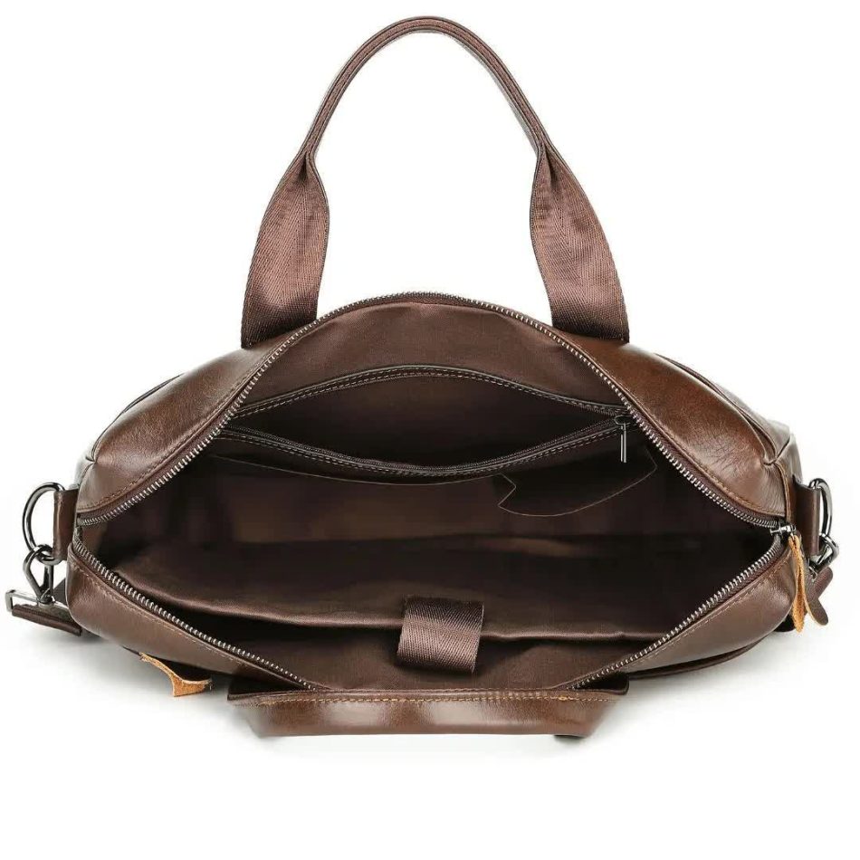 Coffee Men's Genuine Leather Briefcase - Classic Business Messenger Bag - Image 6