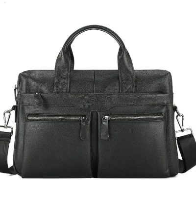 Black Men's Genuine Leather Briefcase - Classic Business Messenger Bag