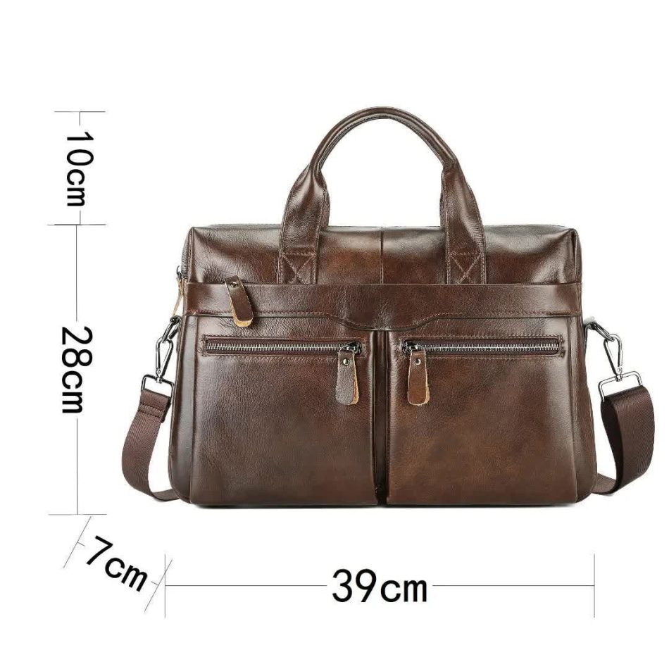 Black Men's Genuine Leather Briefcase - Classic Business Messenger Bag - Image 4