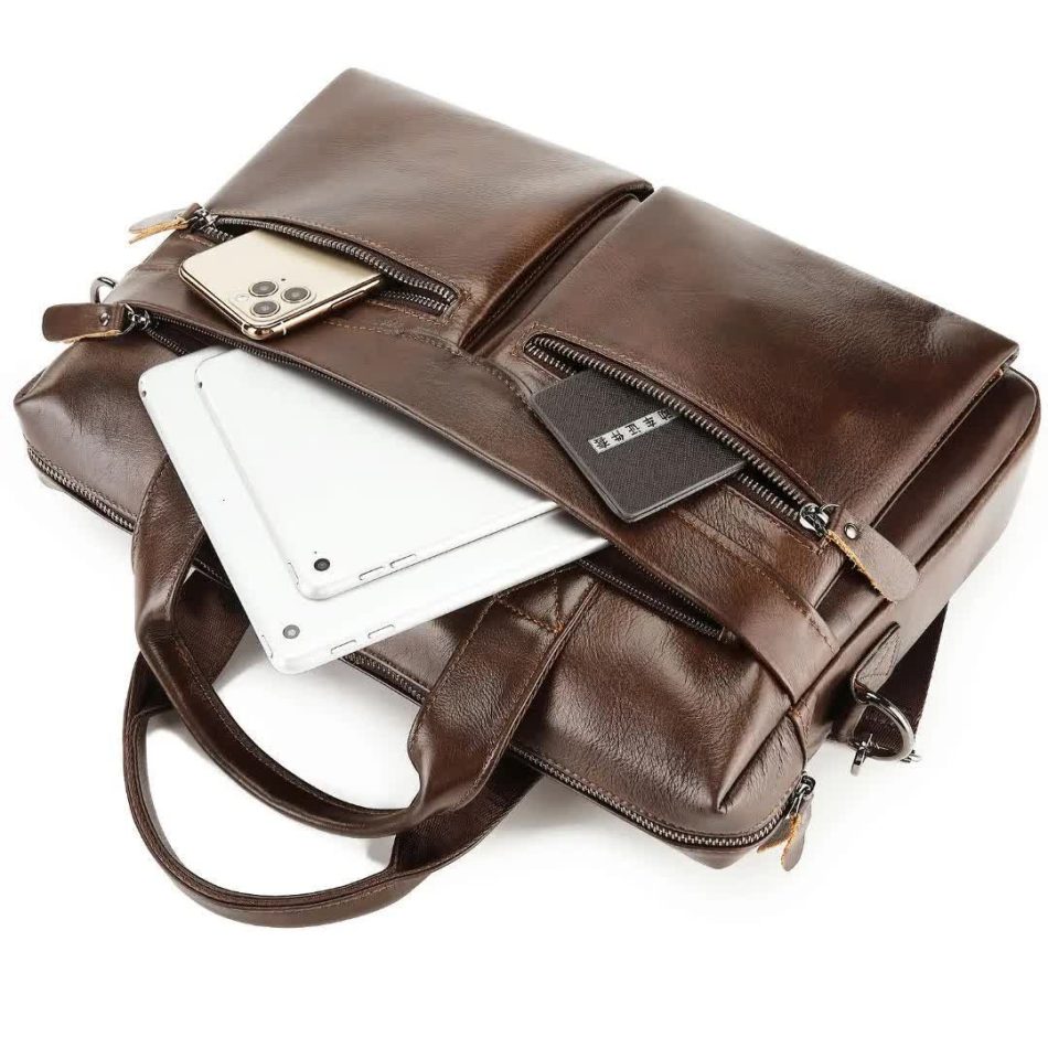 Black Men's Genuine Leather Briefcase - Classic Business Messenger Bag - Image 5