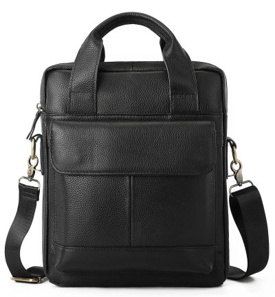 Black Men's Genuine Leather Shoulder Bag - Vintage Business Briefcase