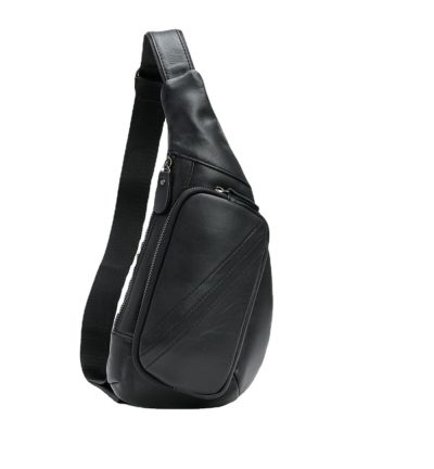 Black Men's Leather Sling Backpack - Casual Crossbody Chest Bag