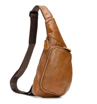 Brown Men's Leather Sling Backpack - Casual Crossbody Chest Bag