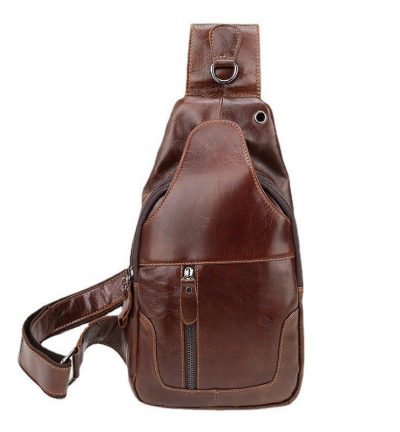 Brown Men's Leather Sling Backpack - Casual Crossbody Chest Bag