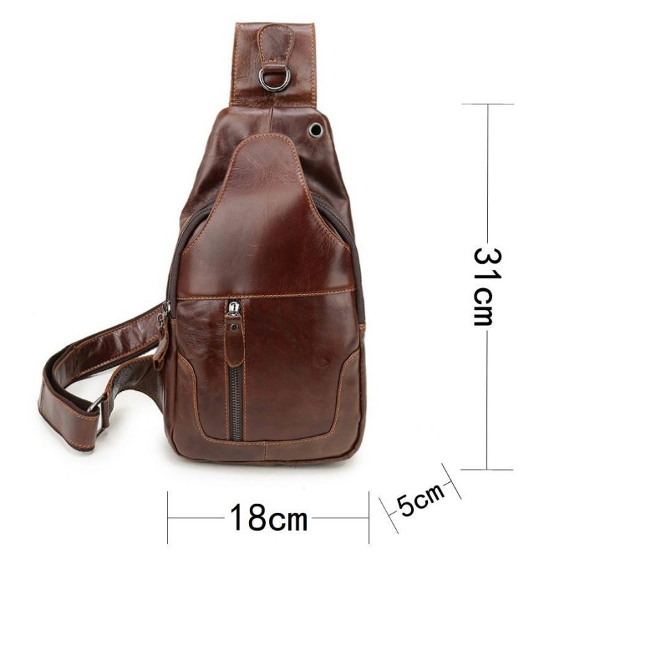 Brown Men's Leather Sling Backpack - Casual Crossbody Chest Bag - Image 5