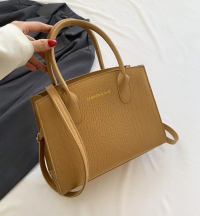 Light Brown Elegant Faux Crocodile Leather Handbag - Stylish Tote Bag with Adjustable Strap