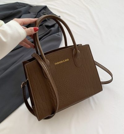 Brown Elegant Faux Crocodile Leather Handbag - Stylish Tote Bag with Adjustable Strap