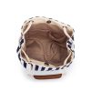 Black Stripes Canvas Bucket Tote Bag with Leather Handle - Image 4