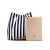 Blue Canvas Bucket Tote Bag with Leather Handle - Image 2