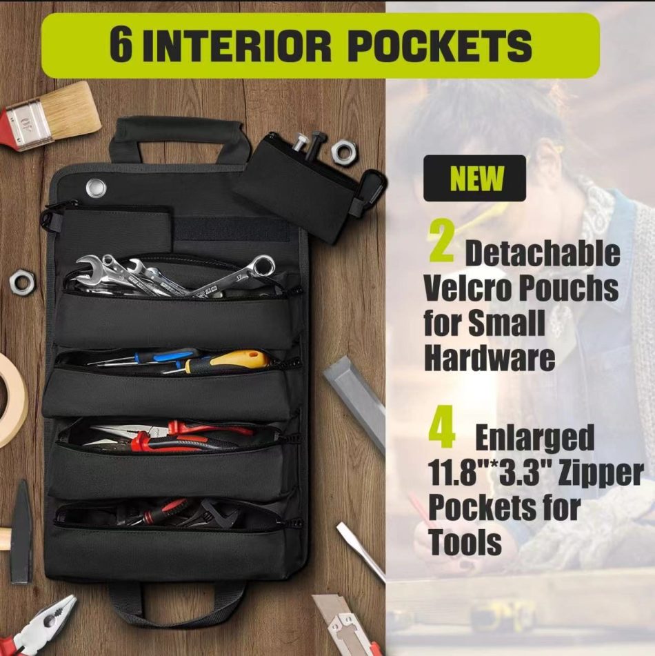 Heavy-Duty Tool Organizer Roll with Detachable Pouches - Image 2
