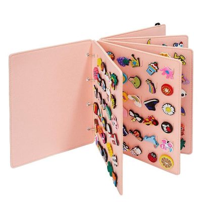 Pink Felt Storage Book for Shoe Charms and Pin Collectibles, Durable Organizer