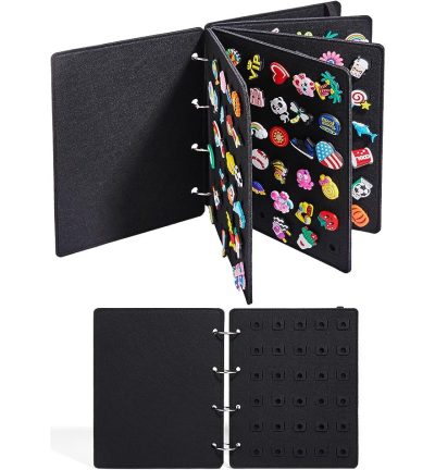 Black Felt Storage Book for Shoe Charms and Pin Collectibles, Durable Organizer