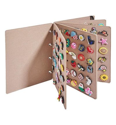 Light Brown Felt Storage Book for Shoe Charms and Pin Collectibles, Durable Organizer