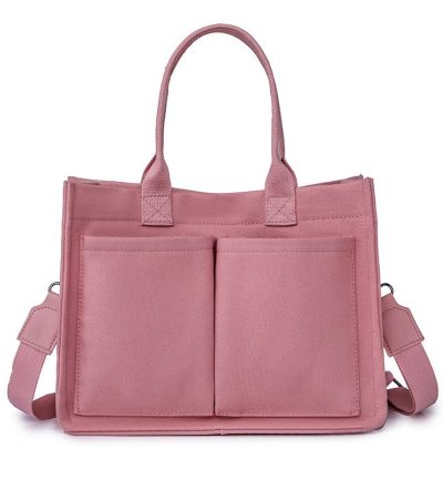 Pink Stylish Canvas Briefcase Tote Bag with Large Capacity for Women