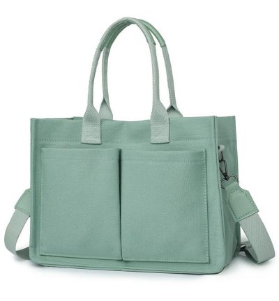 Green Stylish Canvas Briefcase Tote Bag with Large Capacity for Women