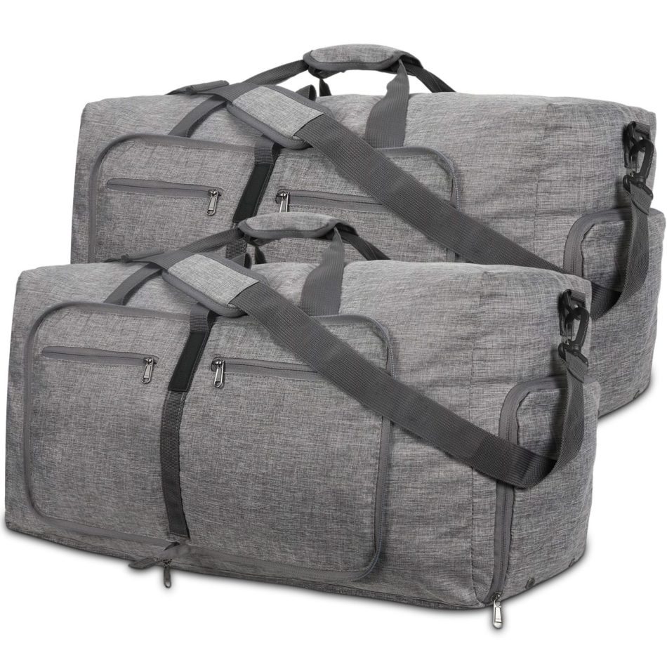 Grey Large Foldable Travel Duffel Bag with Shoe Compartment and Carry Pouch - Lightweight, Durable, and Spacious - Image 3
