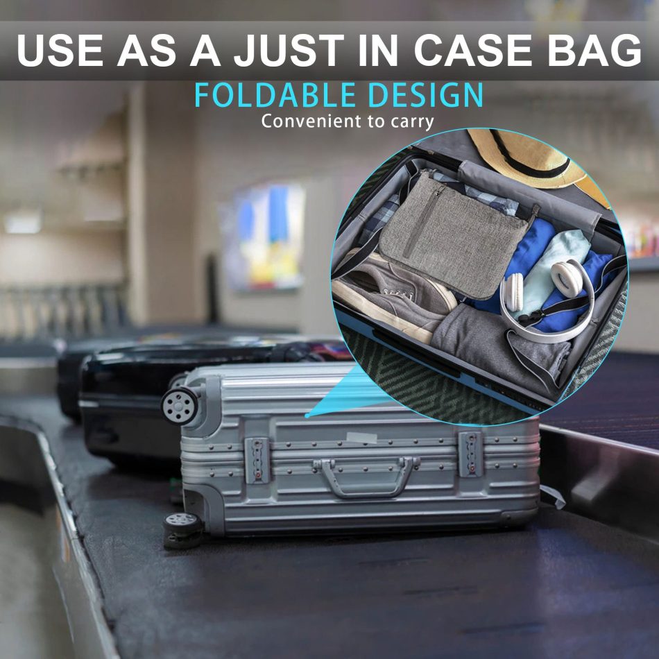 Grey Large Foldable Travel Duffel Bag with Shoe Compartment and Carry Pouch - Lightweight, Durable, and Spacious - Image 4