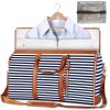 Blue Stripe Convertible Garment Duffel Bag with Leather Accents - Travel Weekender Bag for Suits and Dresses