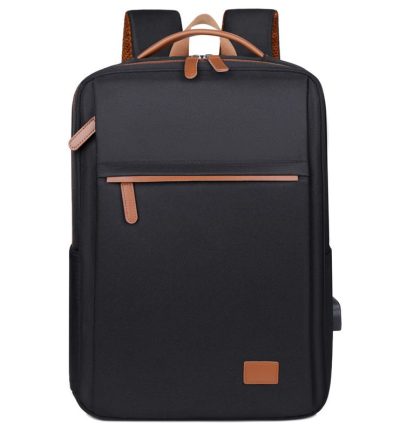Black Minimalist USB Charging Laptop Backpack - Elegant and Spacious Travel Bag