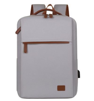 Grey Minimalist USB Charging Laptop Backpack - Elegant and Spacious Travel Bag