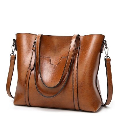 Brown Fashionable Soft Leather Women's Handbag, Large Capacity Shoulder & Crossbody Tote, Casual Bucket Bag