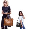Black Fashionable Soft Leather Women's Handbag, Large Capacity Shoulder & Crossbody Tote, Casual Bucket Bag - Image 2