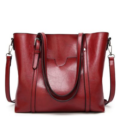 Red Fashionable Soft Leather Women's Handbag, Large Capacity Shoulder & Crossbody Tote, Casual Bucket Bag