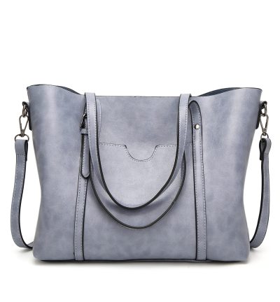 Light Blue Fashionable Soft Leather Women's Handbag, Large Capacity Shoulder & Crossbody Tote, Casual Bucket Bag