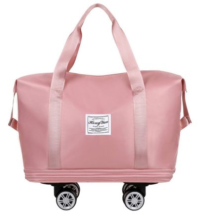 Pink Large Capacity Travel Bag with Expandable Design, Waterproof & Wet-Dry Separation, 360° Spinner Wheels - Ideal for Students, Business, and Maternity