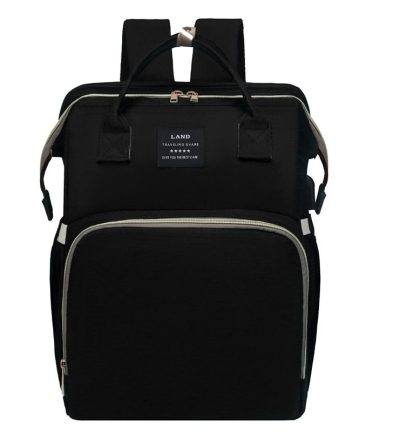 Black Portable Mommy Bag with Baby Crib – Multi-Function Baby Diaper Backpack, Lightweight and Large Capacity for Moms