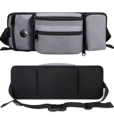 Grey Portable Dog Training Bag - Multi-Function Pet Snack Pouch, Waste Bag Holder, and Training Waist Bag for Dog Walking and Outdoor Adventures