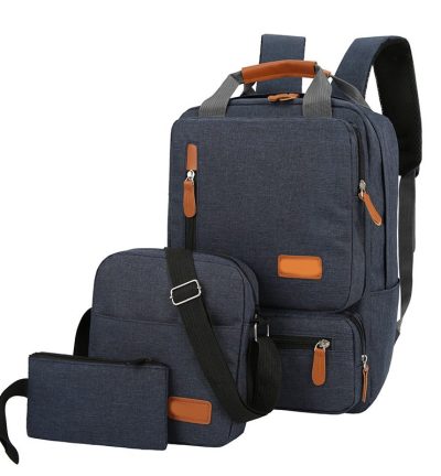 Dark Blue 3-Piece Backpack Set – Men’s & Women’s Student Travel Backpack, Casual Backpack, Laptop Bag, Notebook Bag, Computer Bag