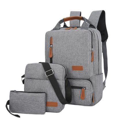 Light Gray 3-Piece Backpack Set – Men’s & Women’s Student Travel Backpack, Casual Backpack, Laptop Bag, Notebook Bag, Computer Bag
