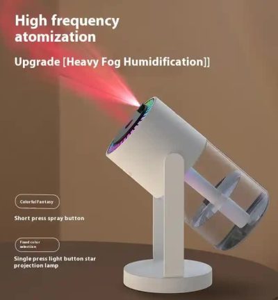 White Starry Sky Projection Humidifier – USB Ultrasonic Car and Home Air Humidifier, Mist Diffuser for Hydration