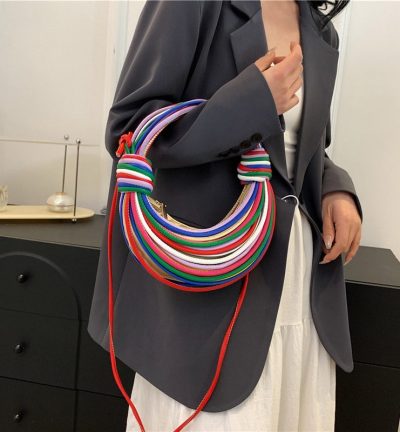 Multi-coloured Fashionable Candy Color Handbag – Crossbody Women’s Woven Bag with Unique Line Design