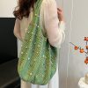 Green Summer Woven Handbag - Hollow Straw Beach Tote with Colorful Beads, Lazy Style, Large Capacity Shoulder Bag for Vacation