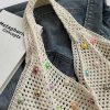 Black Summer Woven Handbag - Hollow Straw Beach Tote with Colorful Beads, Lazy Style, Large Capacity Shoulder Bag for Vacation - Image 2