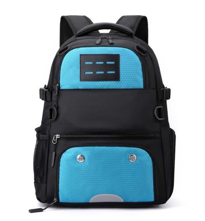 Blue And Black Large Capacity Sports Backpack, Waterproof Basketball & Soccer Bag, Separate Shoe Compartment, Student Backpack