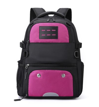Pink And Black Large Capacity Sports Backpack, Waterproof Basketball & Soccer Bag, Separate Shoe Compartment, Student Backpack