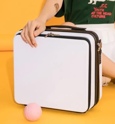 White Mini 16-Inch Password-Protected ABS Storage and Carry-On Luggage Box | Front-Opening Cosmetic Organizer | Lightweight 1.46kg Travel Case