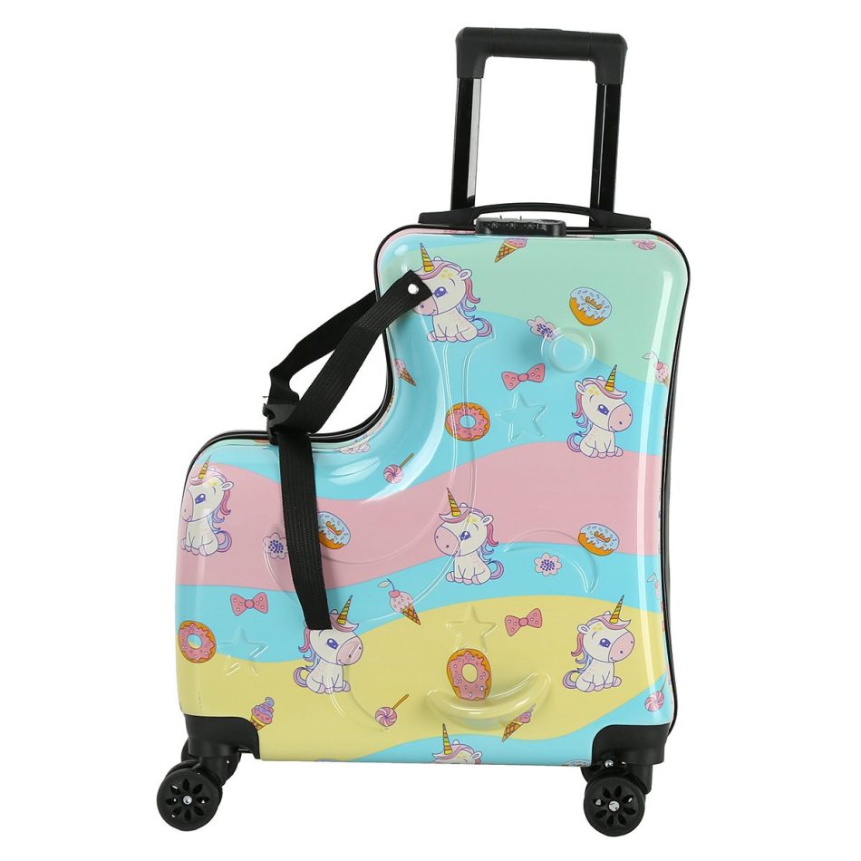 Pink Kids Ride-On Luggage - 20-Inch Cartoon Travel Suitcase with Footrest, Durable Rolling Carry-On for Children - Image 5