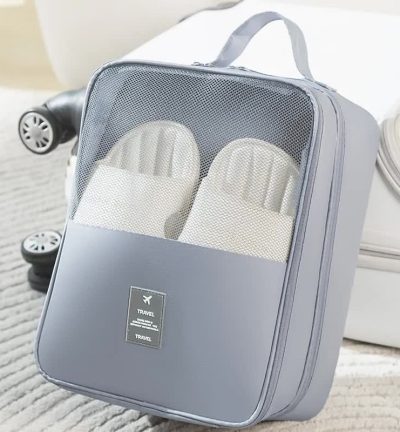 2 Pcs Grey Waterproof Foldable Travel Shoe Storage Bag, Three-Layer Design Shoe Organizer, Portable Shoe Pouch for Trips