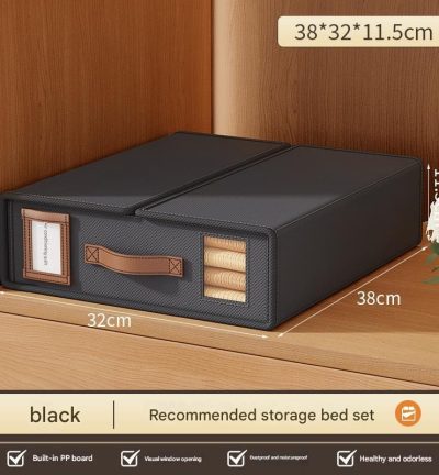 2 Pcs Black Non-Woven Fabric Storage Box with Lid - Transparent Window, Moisture-Proo