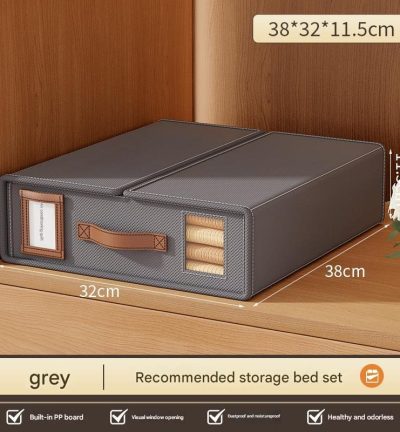 2 Pcs Gery Non-Woven Fabric Storage Box with Lid - Transparent Window, Moisture-Proo