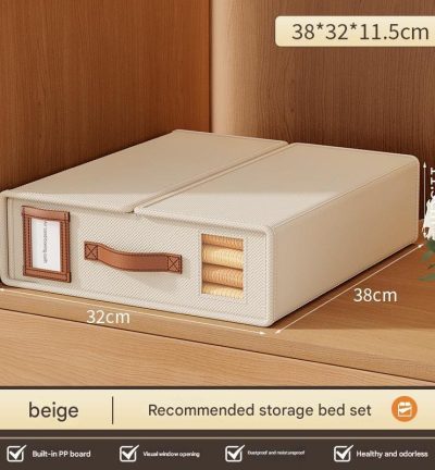 2 Pcs Beige Non-Woven Fabric Storage Box with Lid - Transparent Window, Moisture-Proo